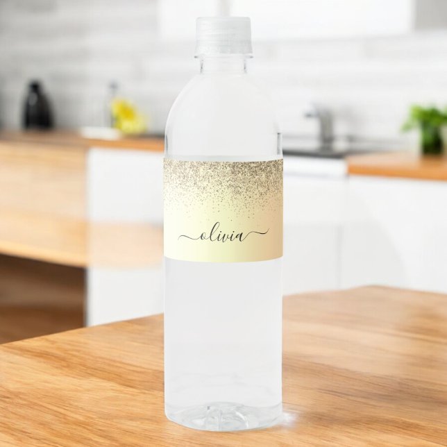 Rótulo De Garrafa De Vinho Dourada Glitter Girly Luxury Moderno Monograma Nom (Criador carregado)