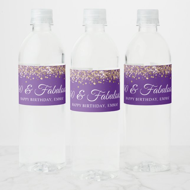 Rótulo De Garrafa De Vinho Dourada Glitter Royal Purple 40 e fabulosa (Garrafas)