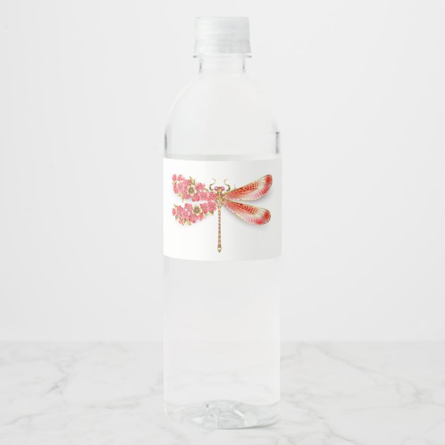 Rótulo De Garrafa De Vinho Dragonfly com joalheria sakura (Frente)