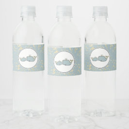Rótulo De Garrafa De Vinho Duas Baleias Marinhas Azul & Dourado Chuveiro de B