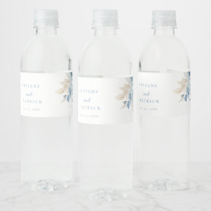 Rótulo De Garrafa De Vinho Dusty Blue Floral Frame Geométrico Bloom Casamento