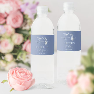 Rótulo De Garrafa De Vinho Dusty Blue Floral Wedding | Saúde ao Amor