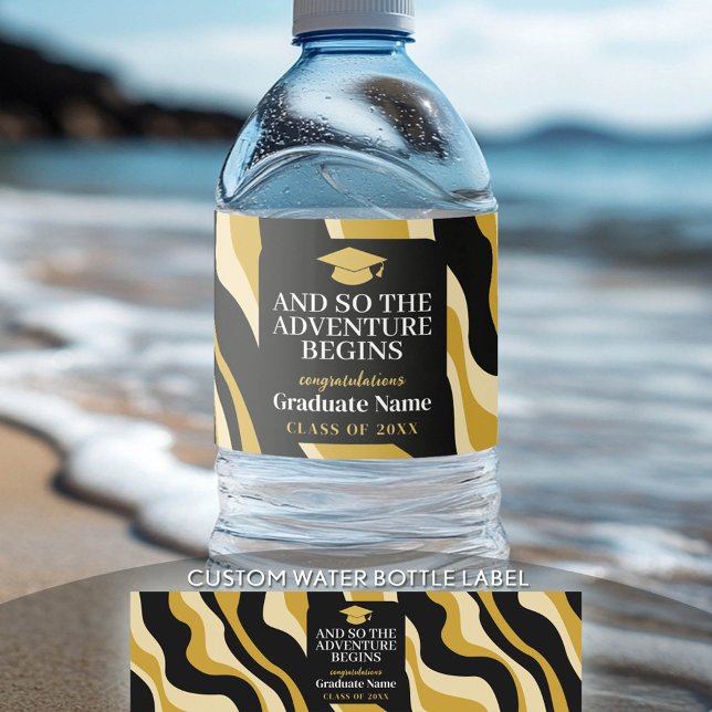 Rótulo De Garrafa De Vinho E Assim Começa A Aventura - Graduação Moderna (Custom Graduation Water Bottle Label)