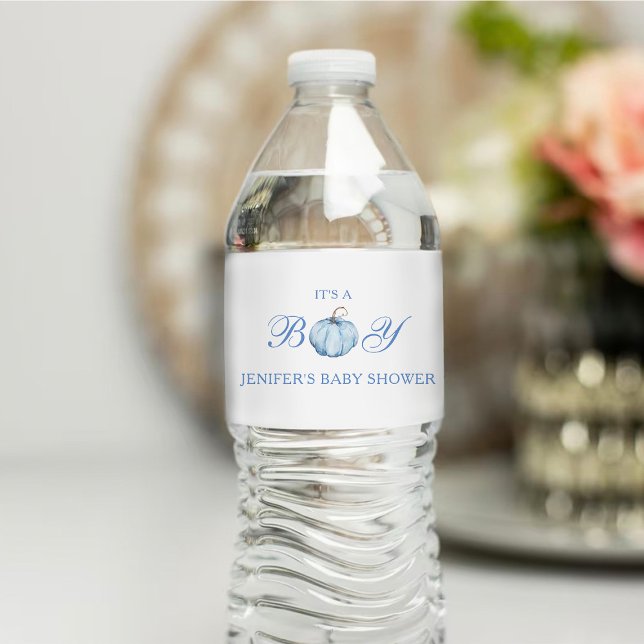 Rótulo De Garrafa De Vinho É um Chá de fraldas de Rapaz Pumpkin Azul (Criador carregado)