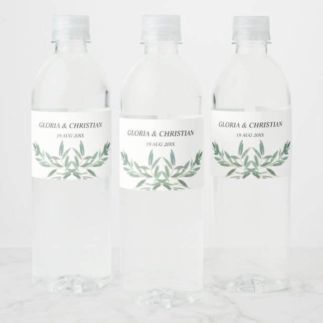 Rótulo De Garrafa De Vinho Elegant Green Foliage  Wedding  Water Bottle Label (Garrafas)