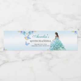 Rótulo De Garrafa De Vinho Elegante Blush Blue Floral Quinceañera Birthday W