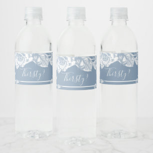 Rótulo De Garrafa De Vinho Elegante Floral Azul Empoeirado Sedento