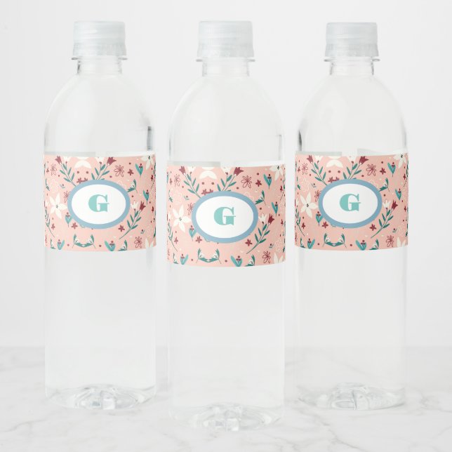 Rótulo De Garrafa De Vinho Elegante Floral Rosa (Garrafas)