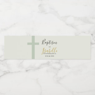 Rótulo De Garrafa De Vinho Elegante Rótulo de Batismo Cruz Minimalista Verde 