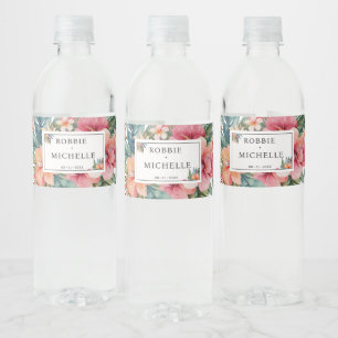Rótulo De Garrafa De Vinho Elegante Watercolor Wedding Floral Boho