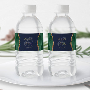 Rótulo De Garrafa De Vinho Esmeralda Verde Dourado Ágata Azul Marinho Casamen