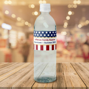 Rótulo De Garrafa De Vinho Estrelas e Stripes Nome da Família Azul Branco Ve