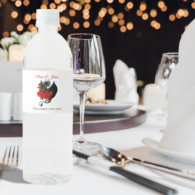 Rótulo De Garrafa De Vinho Fantasia de Rosas vermelhas de Dragão Negro (Criador carregado)