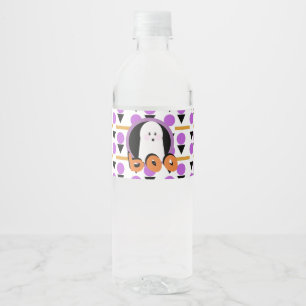 Rótulo De Garrafa De Vinho Fantasma de Halloween Fofo Roxo Laranja