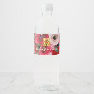 Rótulo De Garrafa De Vinho Felicidade dupla floral moderna aquarela rosa verm