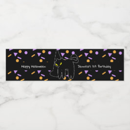 Rótulo De Garrafa De Vinho Feliz Aniversário do Gato Negro de Halloween