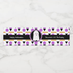 Rótulo De Garrafa De Vinho Feliz Aniversário Fantasma no Halloween Estampado