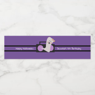 Rótulo De Garrafa De Vinho Feliz Aniversário Fantasma Roxo de Halloween