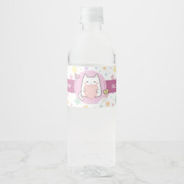 Rótulo De Garrafa De Vinho Feliz Aniversário Gato Kawaii com amor Coração