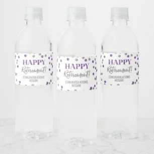 Rótulo De Garrafa De Vinho Feliz Aposentadoria Confete Roxo Prata