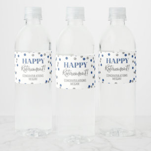 Rótulo De Garrafa De Vinho Feliz Aposentadoria Confetes Azul Prata