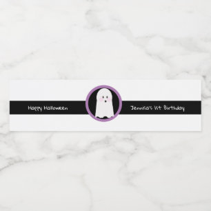 Rótulo De Garrafa De Vinho Feliz Halloween Bolo de Aniversário Fantasma Simp