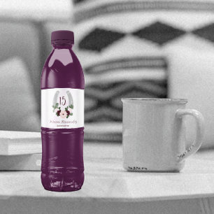 Rótulo De Garrafa De Vinho Ferradura Floral Ocidental Quinceanera