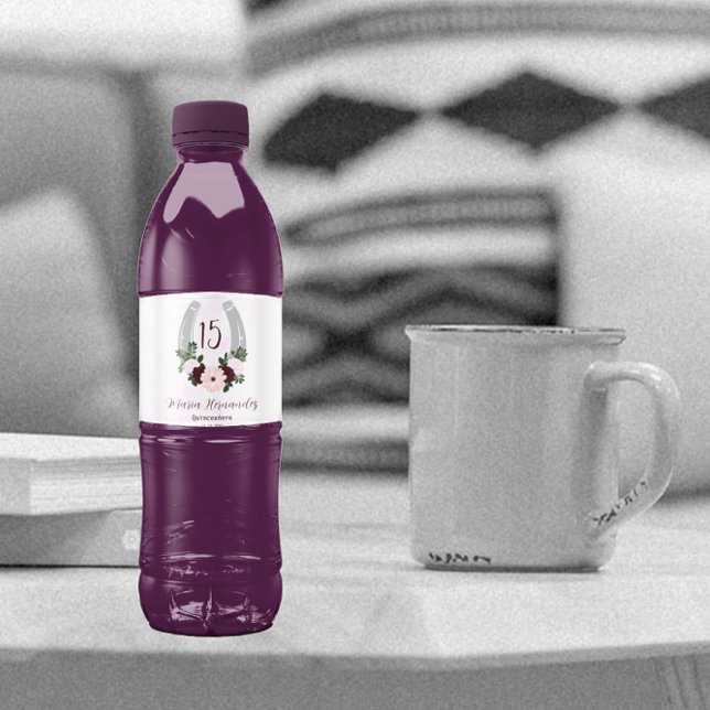 Rótulo De Garrafa De Vinho Ferradura Floral Ocidental Quinceanera (Criador carregado)