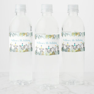 Rótulo De Garrafa De Vinho Festa Animal Azul Dourado Safari Aniversário