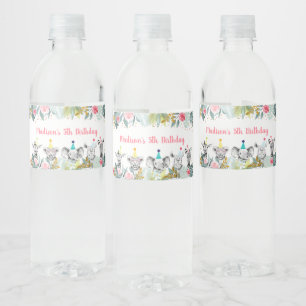 Rótulo De Garrafa De Vinho Festa Animal Rosa Dourado Safari Aniversário