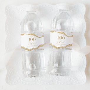 Rótulo De Garrafa De Vinho Festa de 100 Anos em Agata Ouro Branco Elegante