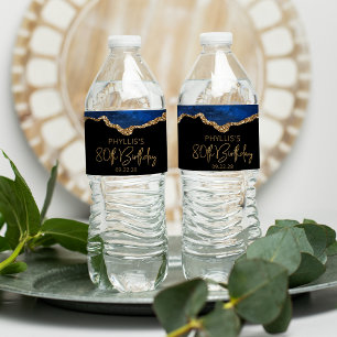 Rótulo De Garrafa De Vinho Festa de 80º Aniversário Azul Naval Ágata Dourada
