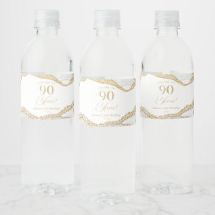 Rótulo De Garrafa De Vinho Festa de 90 Anos em Ágata de Ouro Branco Elegante