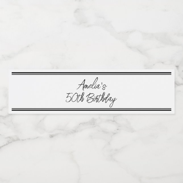 Rótulo De Garrafa De Vinho Festa de aniversário Branca e Negra Moderna (Rótulo Único)