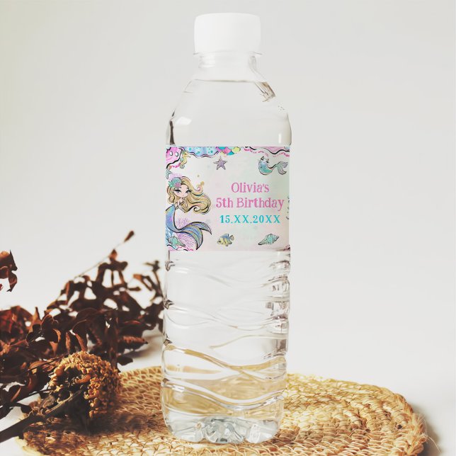 Rótulo De Garrafa De Vinho Festa de aniversário da Mermaid Girl (Criador carregado)