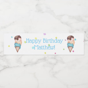 Rótulo De Garrafa De Vinho Festa de aniversário de Sorvete de Boys Azuis