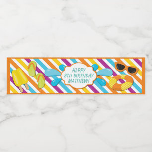 Rótulo De Garrafa De Vinho Festa de aniversário Piscina