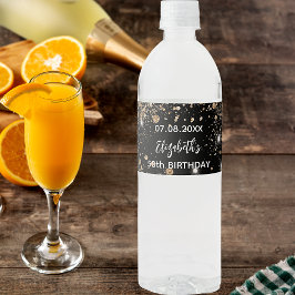 Rótulo De Garrafa De Vinho Festa de aniversário preto com brilhos dourados
