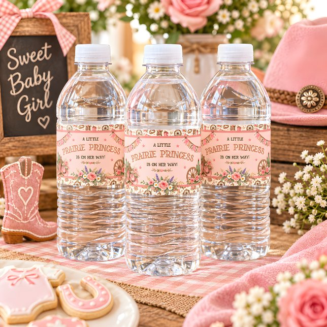 Rótulo De Garrafa De Vinho Festa de Bebê Princesa da Pradaria Ocidental (Prairie Princess Western Baby Shower Water Bottle Label)