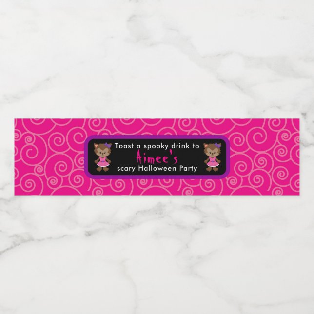 Rótulo De Garrafa De Vinho Festa de Halloween da Menina de Lobisomem Bonita (Rótulo Único)