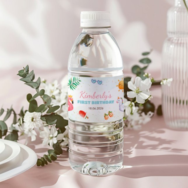 Rótulo De Garrafa De Vinho Festa de primeiro aniversario de praia tropical (Criador carregado)