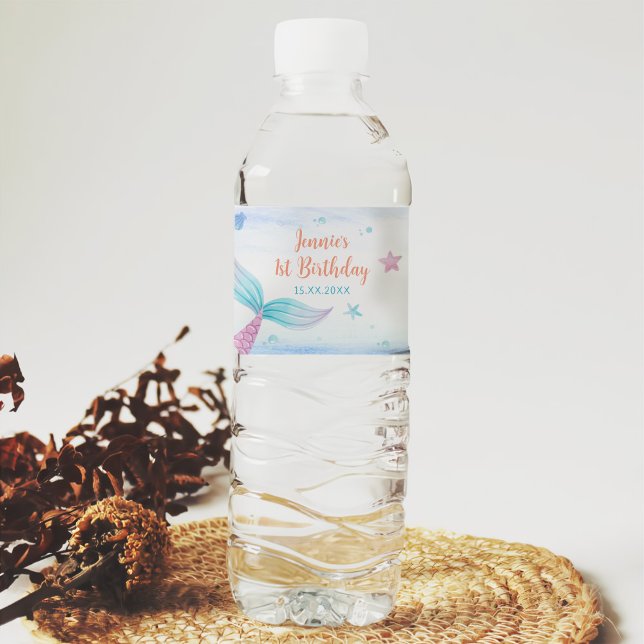 Rótulo De Garrafa De Vinho Festa de primeiro aniversario de Sereia (Criador carregado)