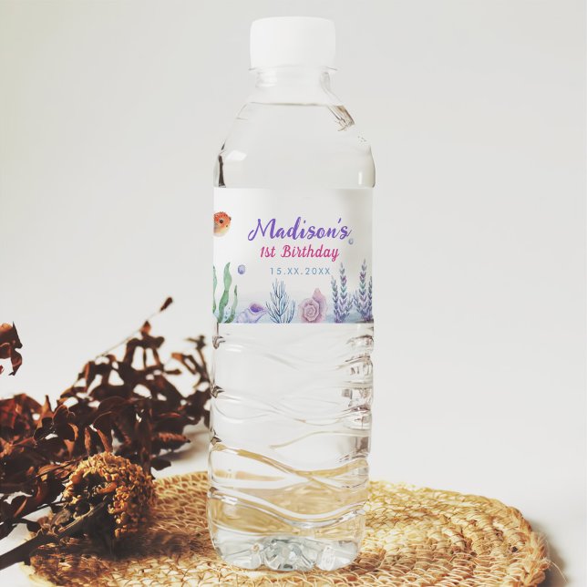 Rótulo De Garrafa De Vinho Festa de primeiro aniversario de Sereia (Criador carregado)