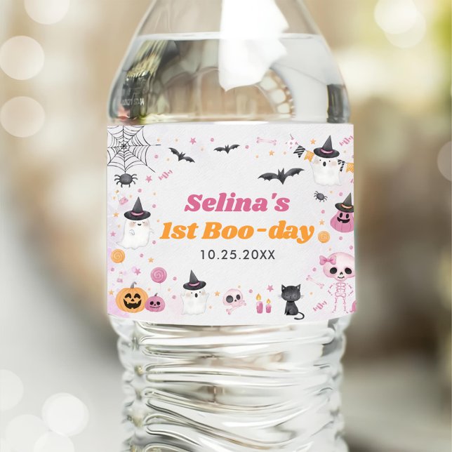 Rótulo De Garrafa De Vinho Festa de primeiro aniversario do Halloween Ghost (Criador carregado)