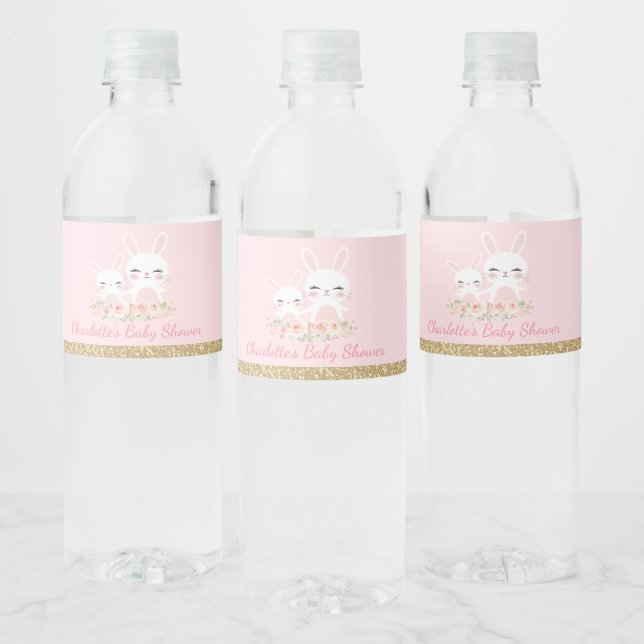 Rótulo De Garrafa De Vinho Festa Dourada rosa-branca de coelho Chá de fraldas (Garrafas)
