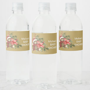 Rótulo De Garrafa De Vinho Flocos de neve do inverno de Natal Poinsettia