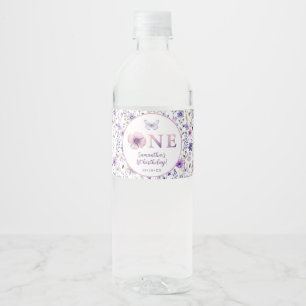 Rótulo De Garrafa De Vinho Flor Roxo Primeiro Aniversário Garrafa de Água