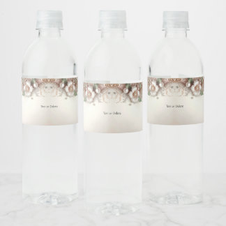 Rótulo De Garrafa De Vinho Floral and Pearl Embellishments Water Bottle Label