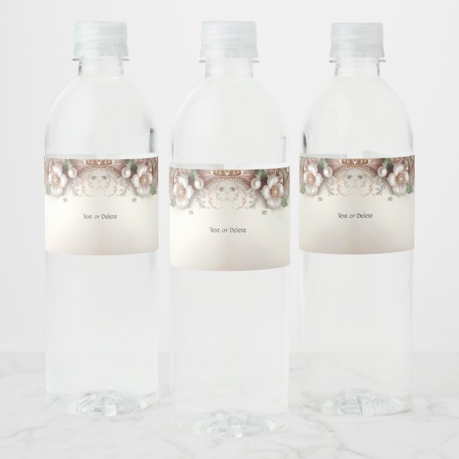 Rótulo De Garrafa De Vinho Floral and Pearl Embellishments Water Bottle Label (Garrafas)