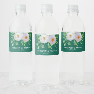 Rótulo De Garrafa De Vinho Floral Branco Verde Floresta
